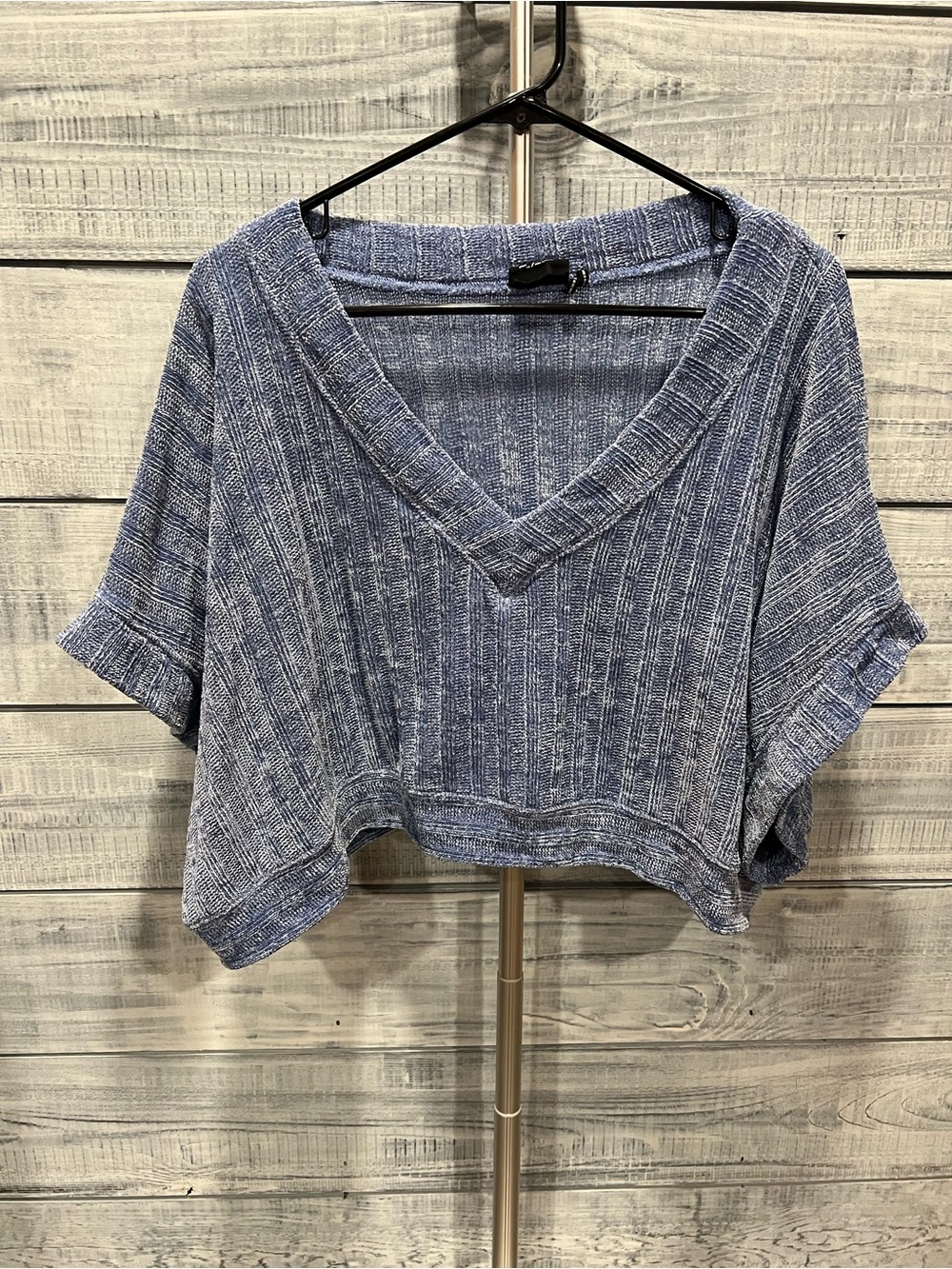 Urban Outfitters Heathered Blue Ribbed V‑Neck Crop Top